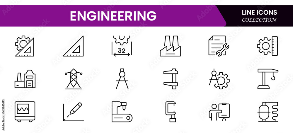 Engineering and manufacturing line icons collection. Big UI icon set in a flat design. Thin outline icons pack. Engineering and manufacturing line icons collection. Big UI icon set in a flat design. Thin outline icons pack.