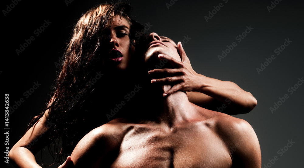 Sexy couple in tender passion. Sensual woman and sexy man. Beauty couple passionately embracing. Sexy couple in love. Sensual couple face to face.