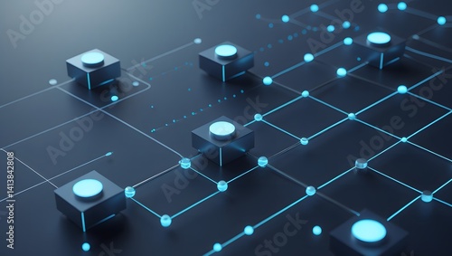 background Blue digital blocks forming a network grid in isometric 3D layout