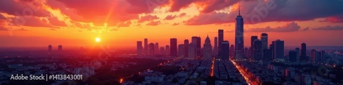 Wallpaper Mural Warm sunset hues paint urban skyline, textured buildings, evening scene, view, twilight Torontodigital.ca