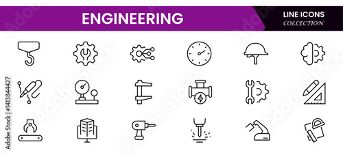 Engineering and manufacturing line icons collection. Big UI icon set in a flat design. Thin outline icons pack.