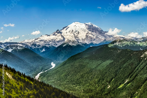 Mount Rainier white River Green Mountains Crystal Mountain lookout, Washington State, Usa.