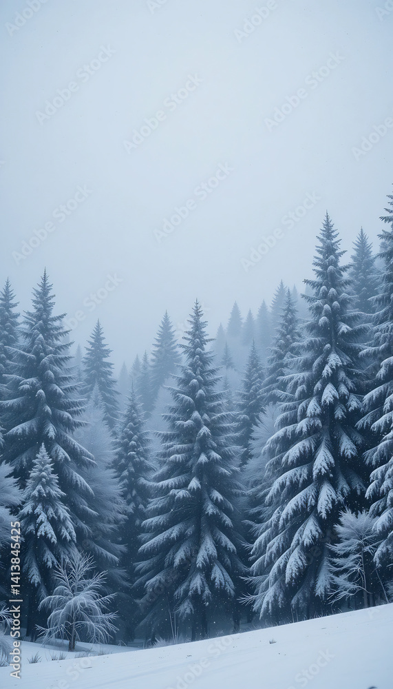 Serene snowy forest softly glows under muted light. AI Generated Serene snowy forest softly glows under muted light. AI Generated
