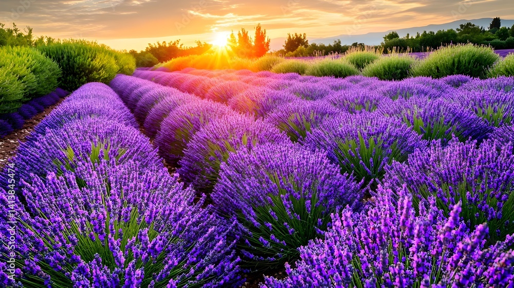 Obraz premium Lavender Field Sunset Sunrise Provence France - Nature photography