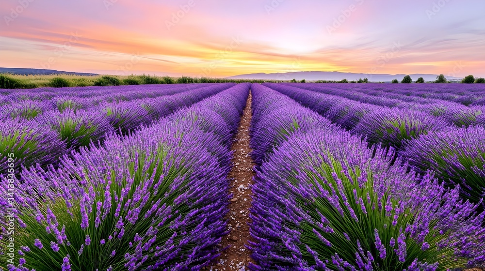 Obraz premium Lavender Field Sunrise, Provence France - Nature photography