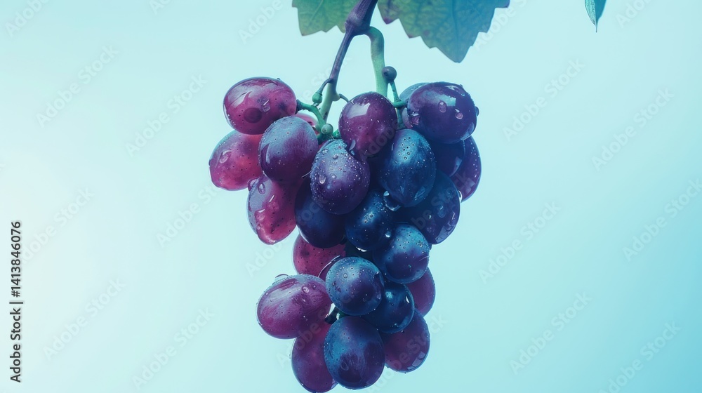 Fototapeta premium Closeup fresh red and purple grapes with water drops