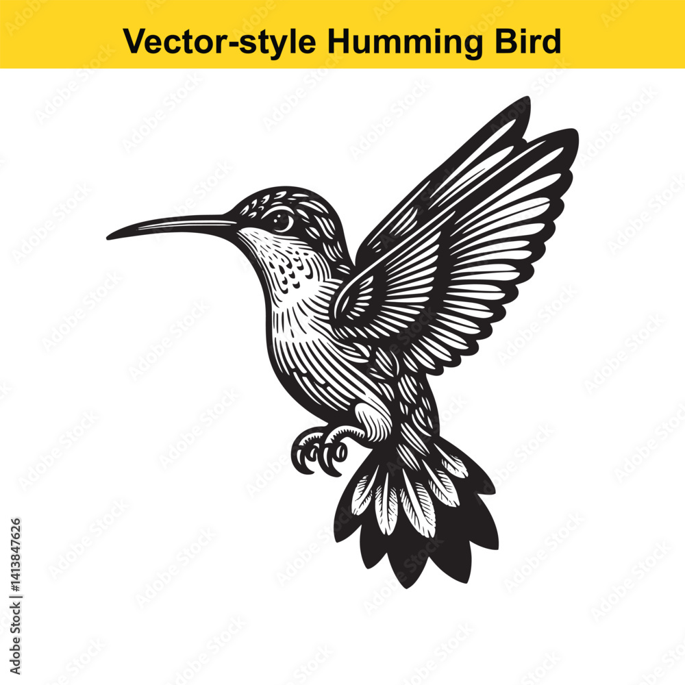 Fototapeta premium Elegant Hummingbird Line Art – Flat Vector Style with Transparent Background