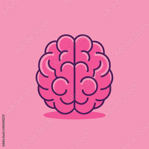 Pink human brain cartoon icon top and of side view on isolated pink background