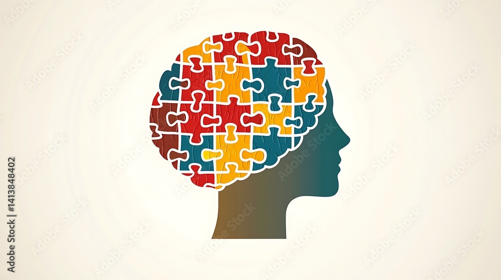 Woman's head, puzzle-like design Woman's head, puzzle-like design