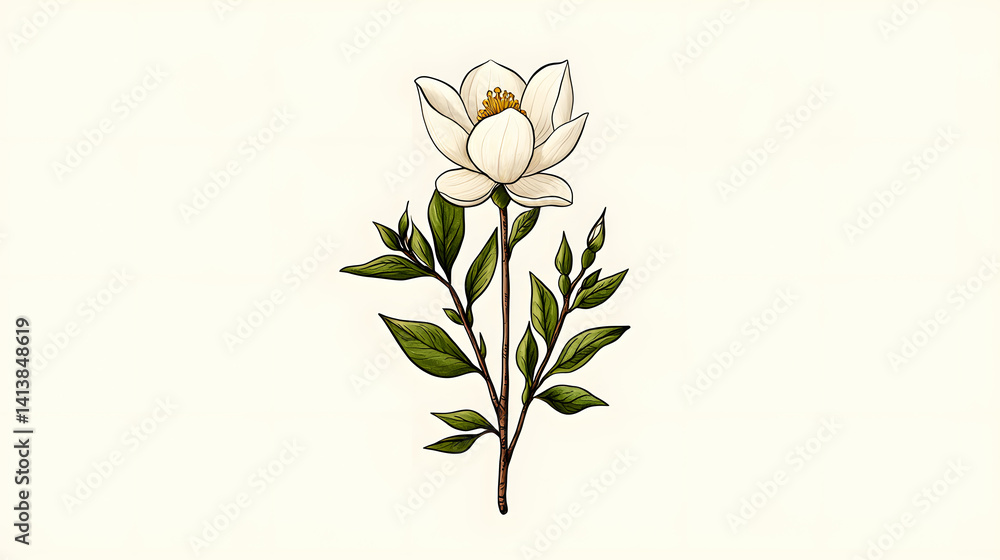 Obraz premium White Flower Pixel Art Illustration on Beige Background
