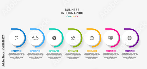 infographic 7 options workflow diagram, circle timeline  infograph, process steps chart. Linear vector infographics. Process order infographic and steps point illustration