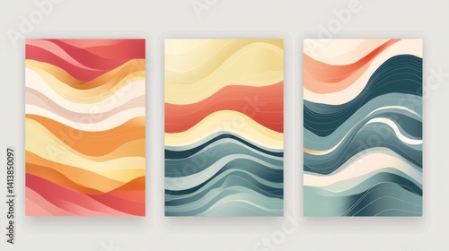 Abstract line wave poster background vector set with vibrant motion and minimalist design.