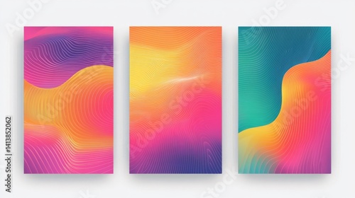 Abstract line wave poster background vector set with vibrant motion and minimalist design.