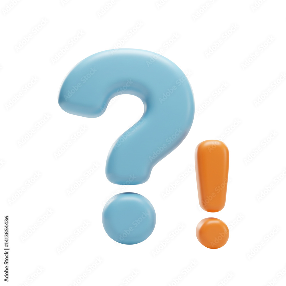 Naklejka premium 3D Sky Blue Question Mark Red Exclamation Point Confusion Inquiry Problem Solution Doubt Answer Knowledge