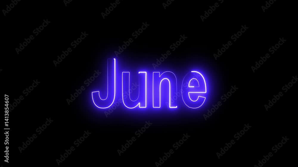 June text neon glowing animation. Neon glow signs in seamless loop motion graphic .neon text icon animation with neon glowing rectangle frame.blue color neon text and Black background . June text neon glowing animation. Neon glow signs in seamless loop motion graphic .neon text icon animation with neon glowing rectangle frame.blue color neon text and Black background .