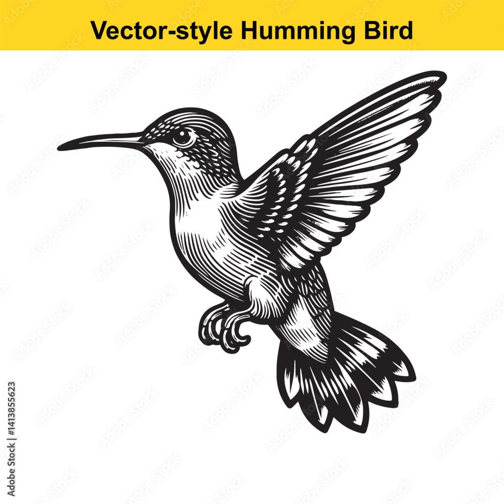 Naklejka premium Elegant Hummingbird Line Art – Flat Vector Style with Transparent Background