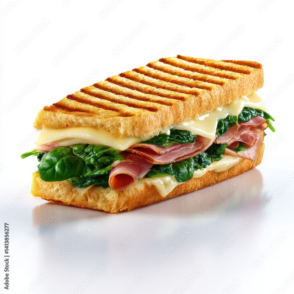 Delicious panini sandwich close up on white background Delicious panini sandwich close up on white background