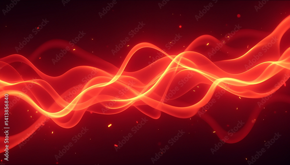 Obraz premium Fiery Energy Waves: Dynamic abstract design showcasing radiant, undulating energy waves in shades of fiery red, perfect for representing power, motion, and digital flow. 