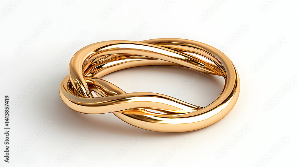 Gold Intertwined Ring on White Background Gold Intertwined Ring on White Background