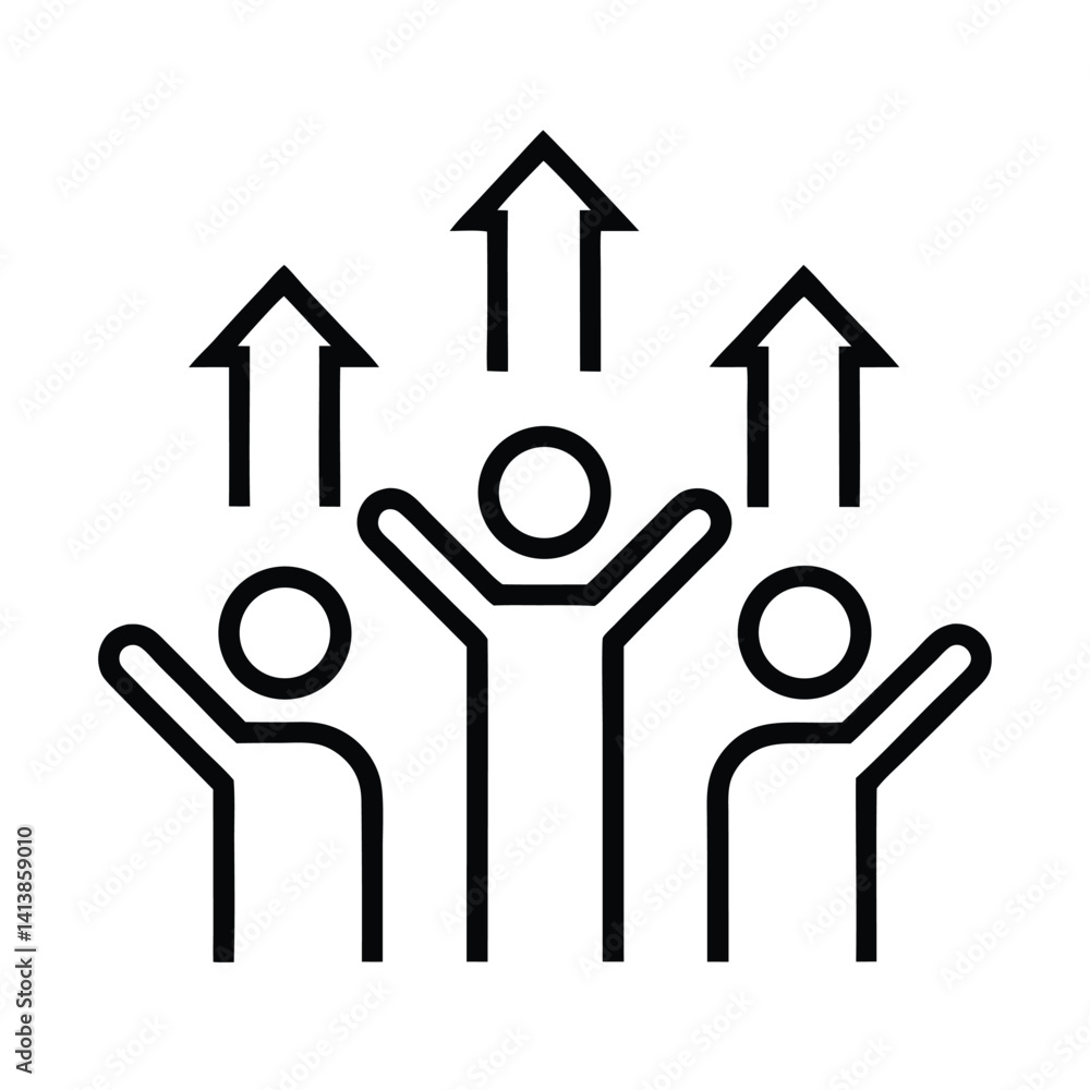 Group of People with Arrows Pointing Up in Outline Style on Transparent Background Group of People with Arrows Pointing Up in Outline Style on Transparent Background