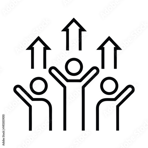 Group of People with Arrows Pointing Up in Outline Style on Transparent Background