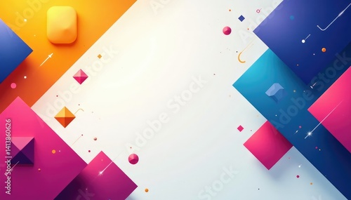 Abstract geometric shapes, vibrant hues, modern style, bright, textile