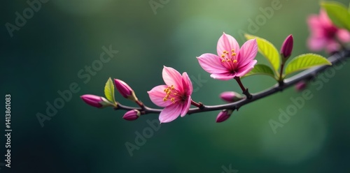 A single branch with a few flowers and buds in color, flowers, natural elements