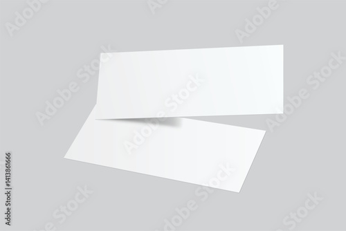 3D Realistic empty gift voucher card mockup isolated on background. Blank template for presentation discount, plastic coupon, train, movie, raffle, carnival, concert, festival, flyer or event ticket 
