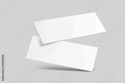 3D Realistic empty gift voucher card mockup isolated on background. Blank template for presentation discount, plastic coupon, train, movie, raffle, carnival, concert, festival, flyer or event ticket 
