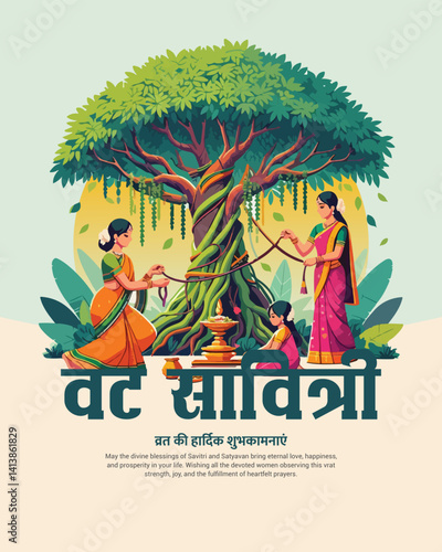 Happy Vat Savitri Puja Greeting for Married Couples – Traditional Indian Festival Celebration Social Media Post