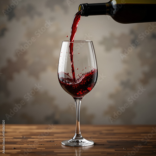 Red wine pours into a tall glass