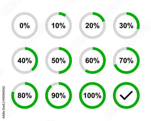Loading circles. Progress circles from 0 to 100 percent