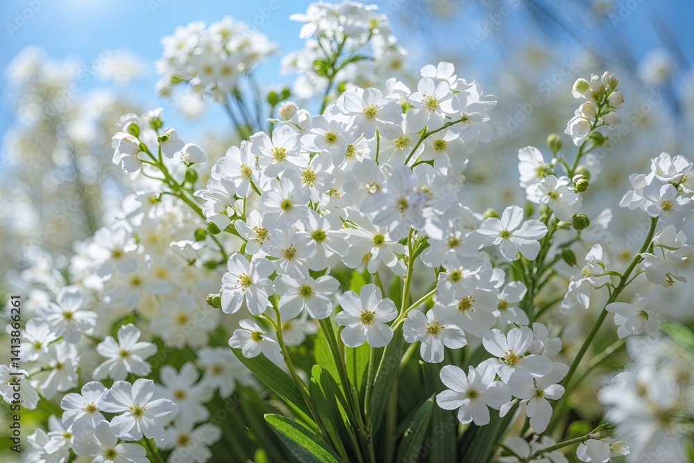 Vibrant Spring Light Illuminates Delicate White Gypsophila Flowers Vibrant Spring Light Illuminates Delicate White Gypsophila Flowers