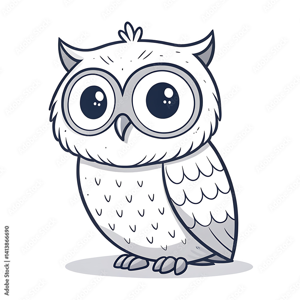 Fototapeta premium Playful Doodle Style Owl Clipart Illustration for Kids, Whimsical Design in Clean Lines
