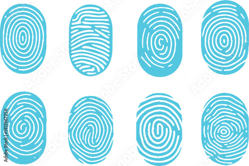 Fingerprints, biometric data set. Vector illustration