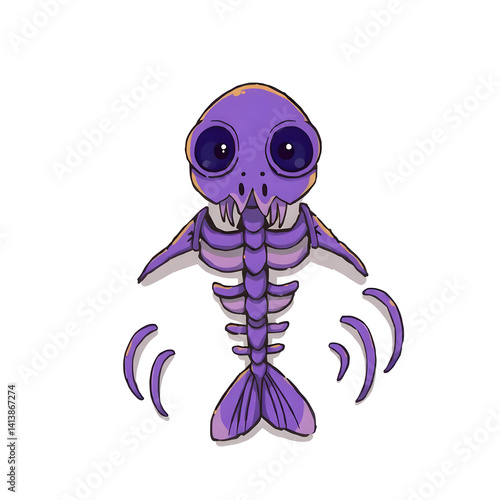 anime illustration cartoonish fish skeleton