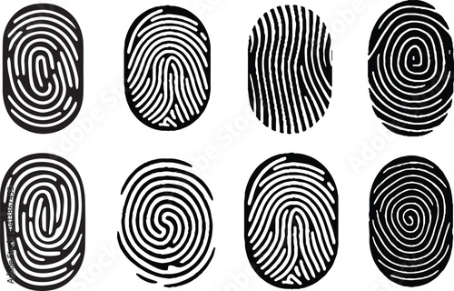fingerprint or thumbprint set isolated on white. Vector illustration.