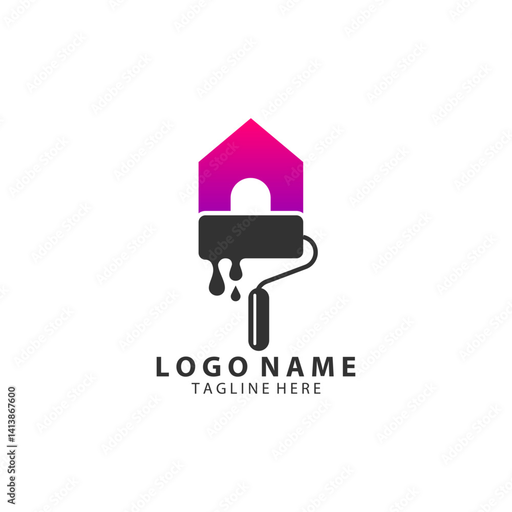 roll paint house logo design vector roll paint house logo design vector