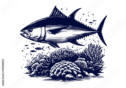 Bluefin Tuna hand drawn illustration vector
