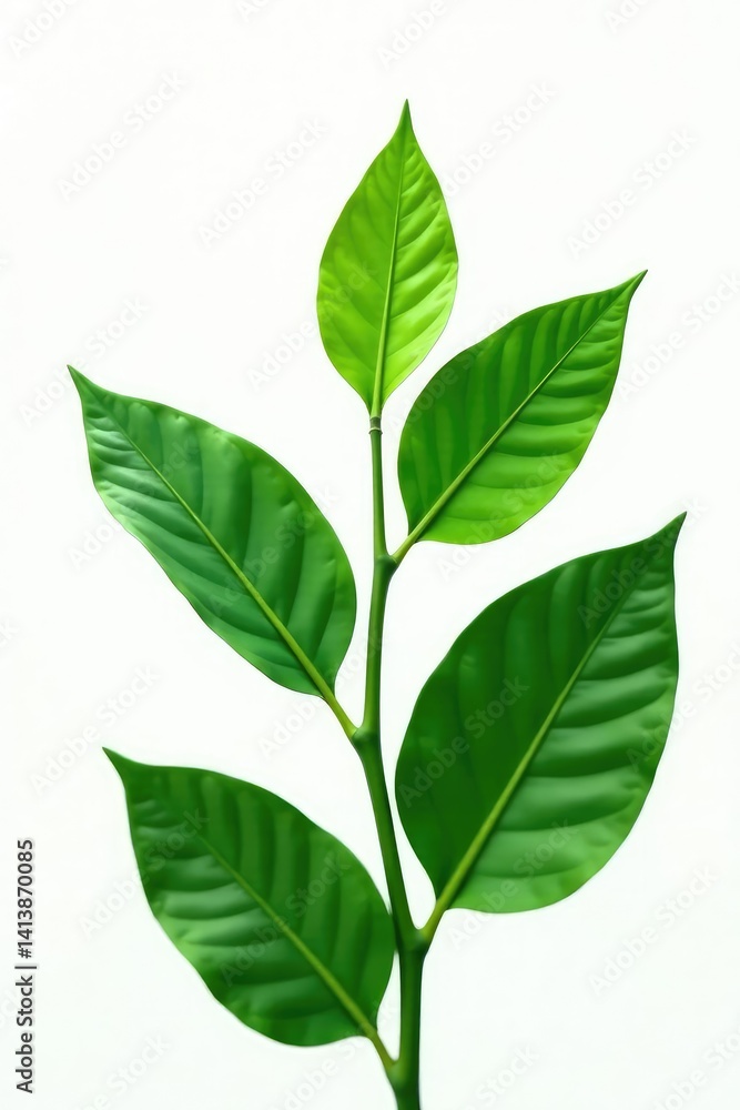 Fototapeta premium Large green leaves isolated in plain white space, flower, , botanical