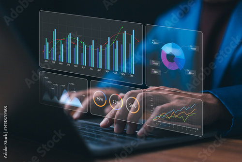 Digital marketing commerce online sale concept, online advertisement, ad on website and social media. Businessman using laptop with Ads dashboard digital marketing strategy analysis for branding.