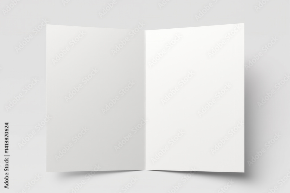 Open blank card mockup on white background in minimalist vertical layout for stationery branding invitation or design presentation with empty space.. Open blank card mockup on white background in minimalist vertical layout for stationery branding invitation or design presentation with empty space..