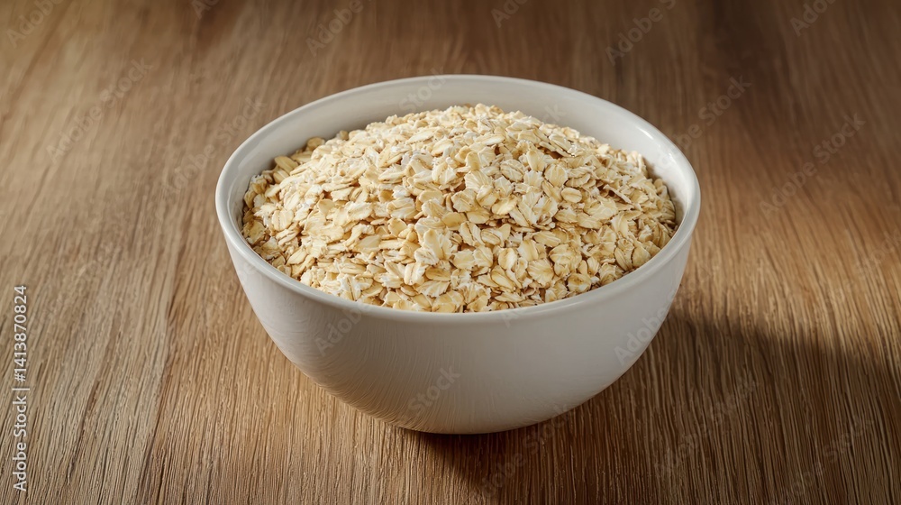Bowl filled with raw oats on a wooden table. Bowl filled with raw oats on a wooden table.