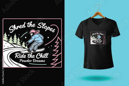 Ski winter sport vintage typography t shirt design with glasses and skier silhouette	