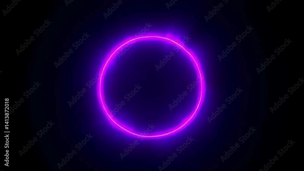 Render Neon circle rotation of frame with shining effects on dark background. Video animation Empty purple glowing techno backdrop. Round motion frame Render Neon circle rotation of frame with shining effects on dark background. Video animation Empty purple glowing techno backdrop. Round motion frame
