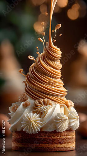 Wallpaper Mural Caramel Pouring on Sweet Whipped Cream Dessert Torontodigital.ca