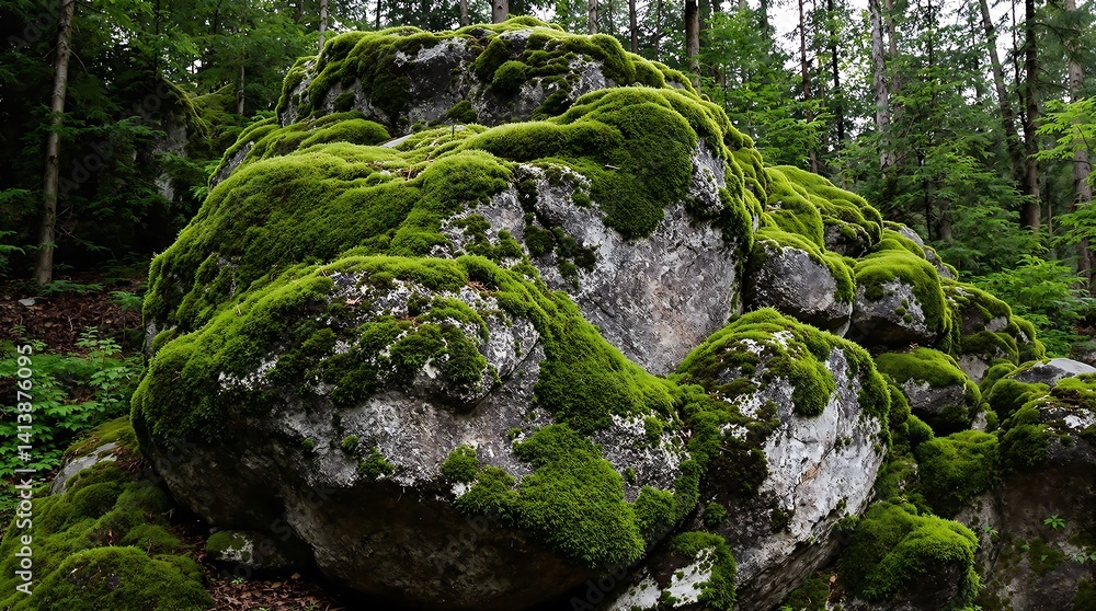 Exquisite Moss-Covered Rocks in a Serene Forest Landscape Exquisite Moss-Covered Rocks in a Serene Forest Landscape