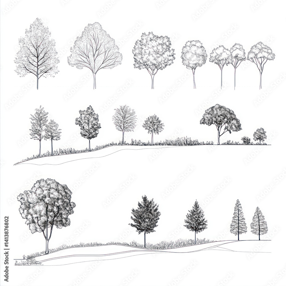 Fototapeta premium set of vector trees