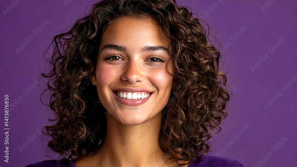 A beautiful, smiling woman with curly hair, white teeth, and flawless skin A beautiful, smiling woman with curly hair, white teeth, and flawless skin