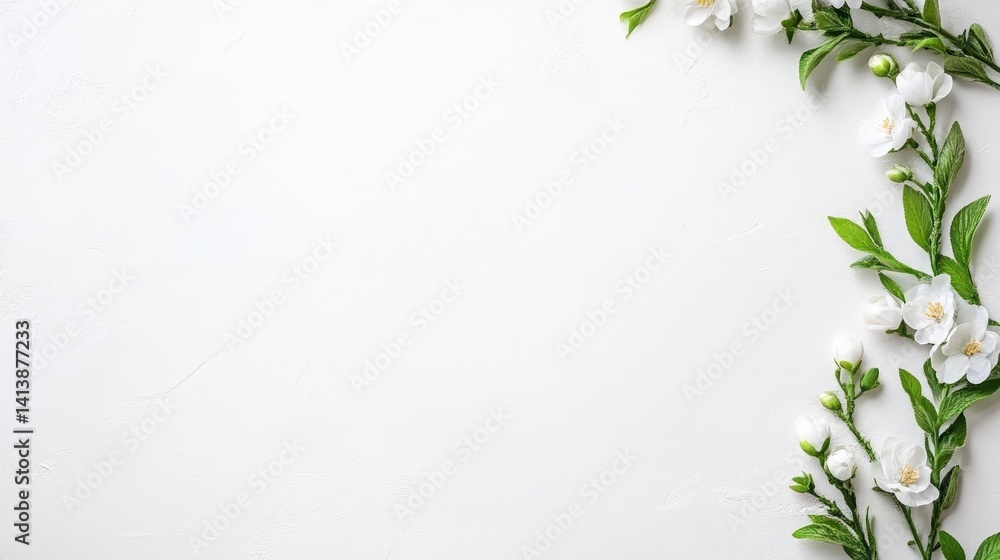 Delicate white flowers arranged in a circle on a light background Delicate white flowers arranged in a circle on a light background